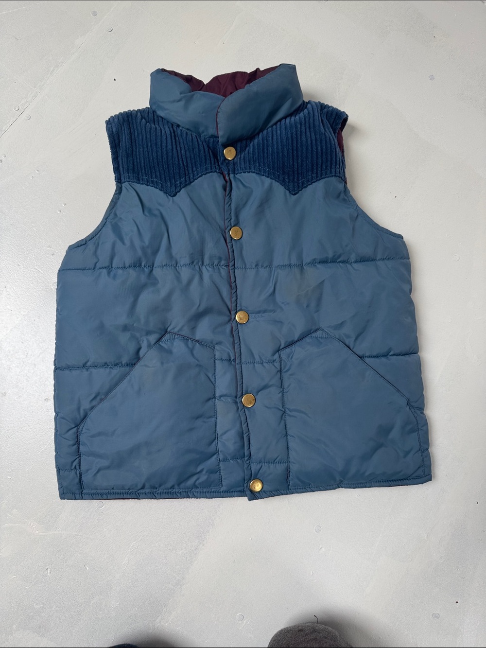 Kids Blue Quilted Puffer Vest with Corduroy Yoke